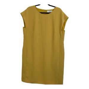 MM LaFleur Sheath Dress Size 16 Cap Sleeves Mustard Yellow Pockets Minimalist